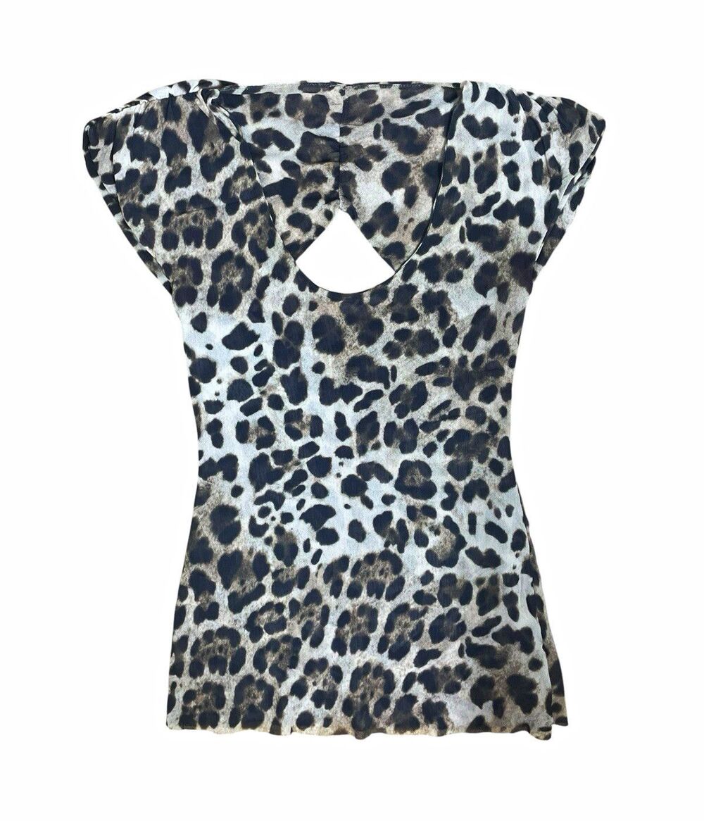 bebe Beige Black Gray Animal Print Mesh Sheer V-Neck Sleeveless Top S